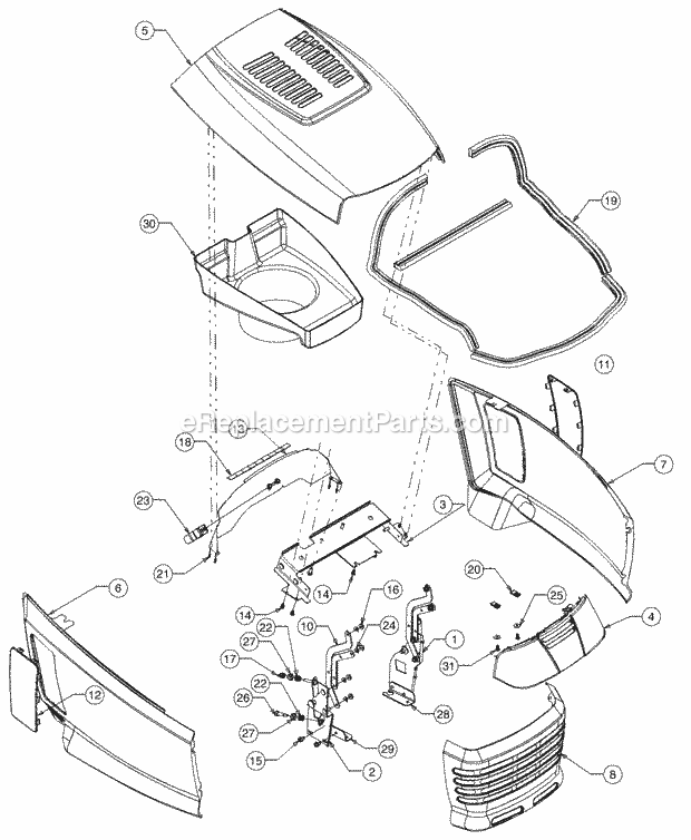 Hood & Grille Diagram and Parts List for 1517 13A-231G100 Cub Cadet Lawn Tractor